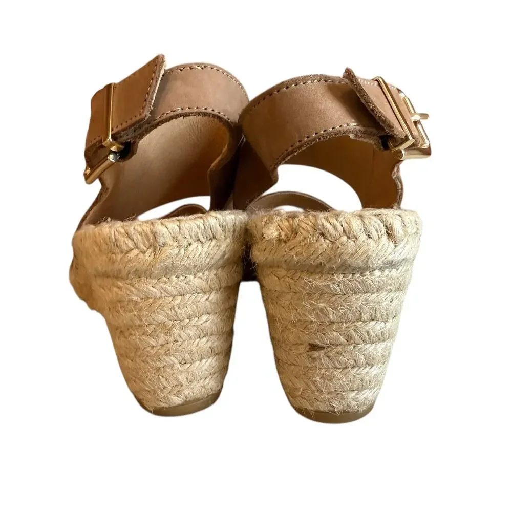Kanna Espadrille Low Platform Wedge Sandals Tan Suede 7.5